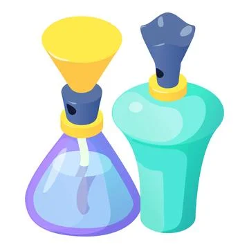 Perfume bottle icon isometric vector. Colorful glassy two various perfume bottle Ilustração Stock