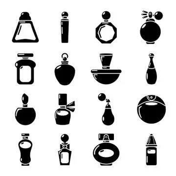 Perfume bottle icons set, simple style Ilustración de archivo