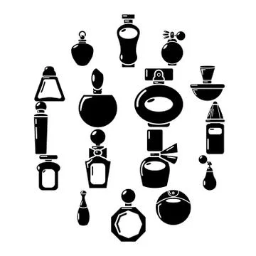 Perfume bottle icons set, simple style Stock Illustration