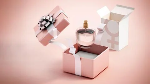 Perfume bottle inside elegant giftbox. 3D illustration Stock Illustration