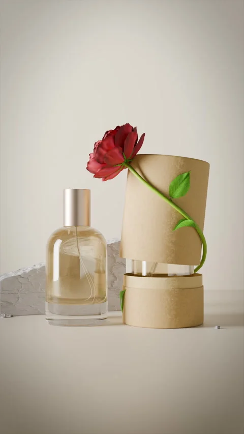 Perfume Bottle With Red Flower Stock Footage 325218903