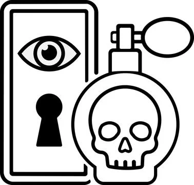 Perfume bottle with skull and lock card Stock Illustration