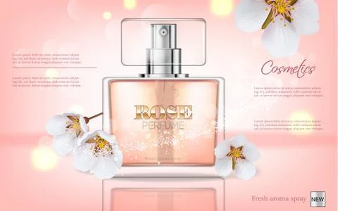 Perfume bottle Vector realistic. Product packaging mockup. Fresh spring aroma Stock Illustration