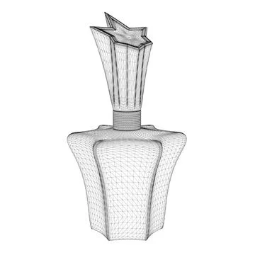 Perfume bottle wireframe from black lines isolated on white background. 3D. Stock Illustration