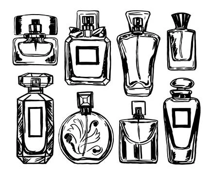 Perfume bottles set. Vector. Stock-Illustration