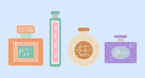 Perfume bottles set. Vector in trendy flat style. Ilustração Stock