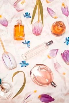 Perfume bottles on silk Фото
