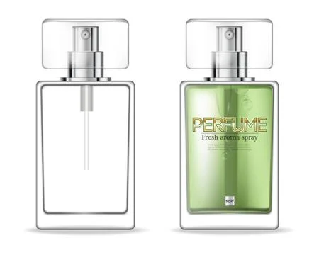 Perfume bottles template Vector realistic. Product packaging mockup. 3d templ Stock-Illustration