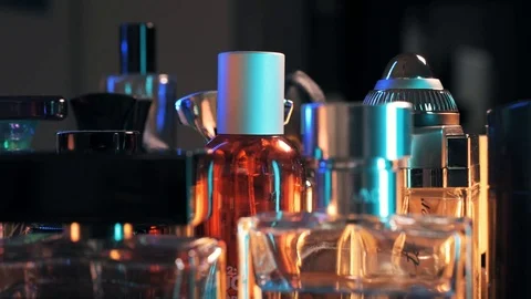 Perfume bottles tracking shot Video stock 119691537