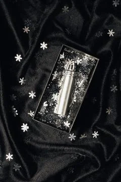 Perfume box shiny silver decorative Stock Photos
