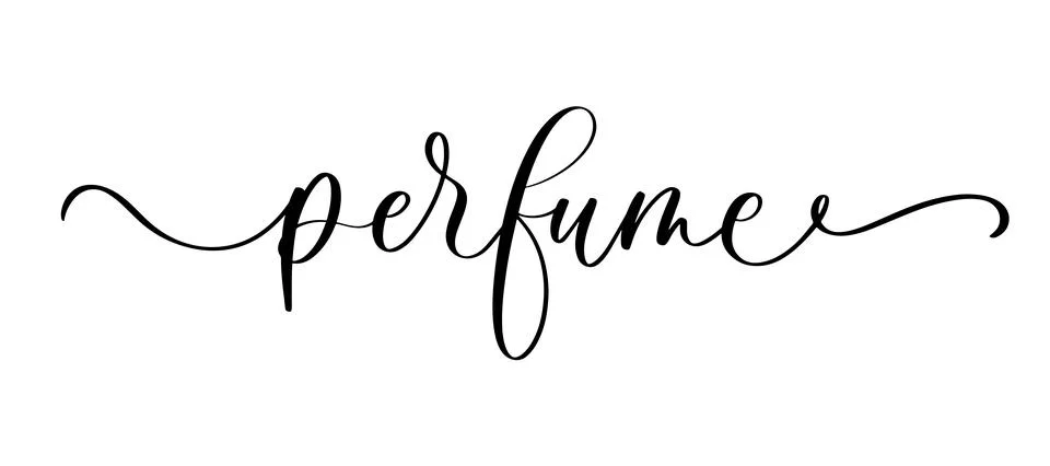 Perfume Calligraphy text logo with smooth line. Stock Illustration