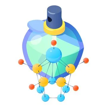 Perfume concept icon isometric vector. Bottle of perfume and molecule symbol Ilustração Stock