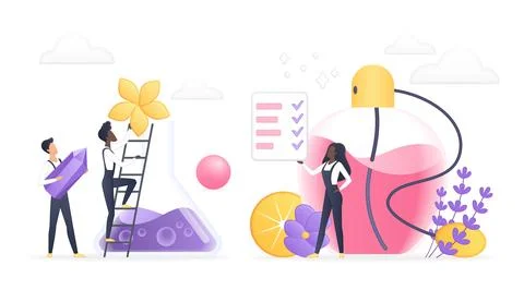 Perfume Creation Process with Volumetric Elements Illustrazione stock