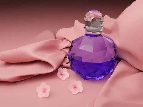 Perfume in a glass bottle in the form of a spherical polyhedron. 3D render. Illustrazione stock