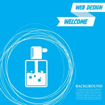Perfume icon on a blue background with abstract circles around and place for  Stock-Illustration