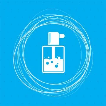 Perfume icon on a blue background with abstract circles around and place for  Illustration