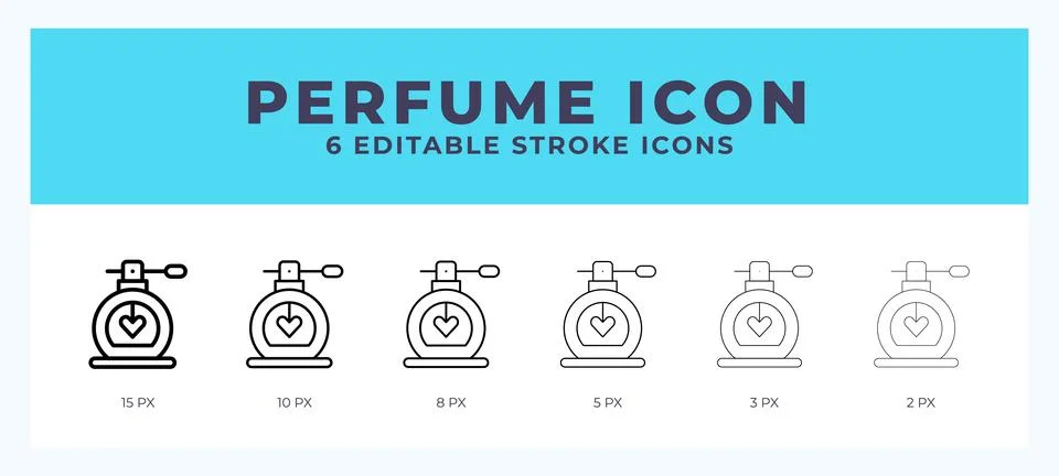 Perfume icon set with different stroke. Design elements for logo. Vector il.. Illustrazione stock