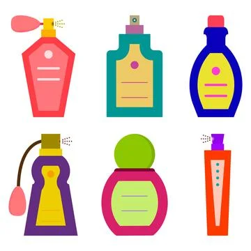 Perfume icon set. Flat colored set of perfume vector icons for web design. Stock Illustration