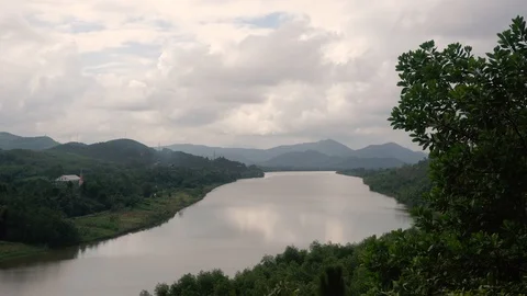 Perfume river in Hue, view from the top of mountain. Vietnam in Asia. Video stock 126358414