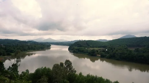 Perfume river in Hue, view from the top of mountain. Vietnam in Asia. Video stock 126358953