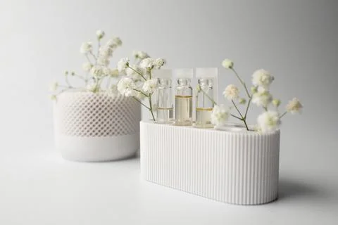 Perfume samples on white background Stock Photos