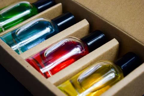 Perfume set in box paper package Foto stock