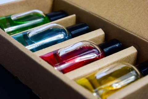 Perfume set in box paper package Stock Photos