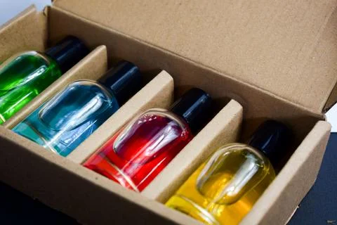 Perfume set in box paper package 스톡 사진