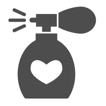 Perfume solid icon. Fragrance bottle with heart and water spray mist symbol Stock-Illustration