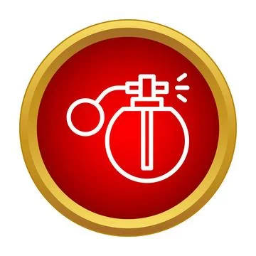 Perfume spray bottle icon on red gold circle Stock Illustration