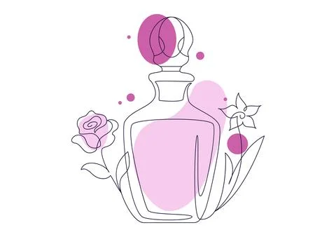 Perfume Vector Illustration Featuring Elegant Fragrance Bottles, Floral Ele.. 스톡 일러스트