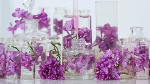 Perfume Vials Filled with Lilac Blossoms Stock-Footage 331350500