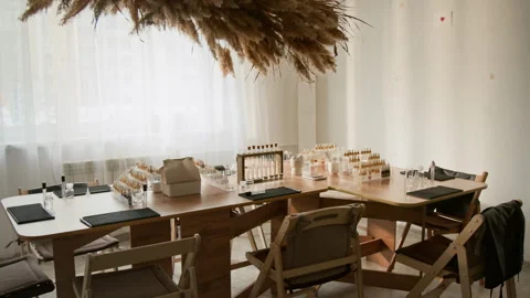Perfumery Workshop Table Setup Waiting for Master Class Stock Footage 337105715