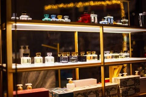 Perfumes in a shop window Stock-Fotos