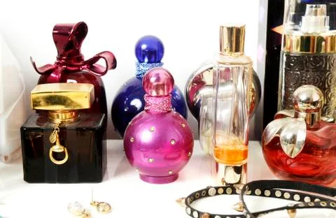 Perfumes on the table Stock Photos
