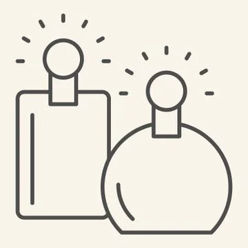 Perfumes thin line icon. Two perfume fragrance bottles symbol, outline style 스톡 일러스트