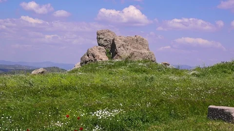 Pergamon. ruins of the ancient city in spring, Turkey Video stock 89638225