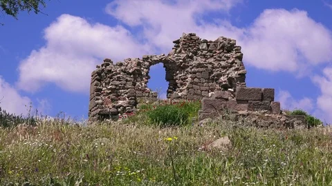 Pergamon, the ruins of an ancient city in the springtime Stock Footage 89098522