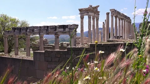 Pergamon, Trajan temple, ruins of ancient acropolis Stock Footage 89099003