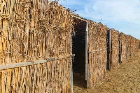 Pergolas made of thin bamboo on the beach Stock Photos