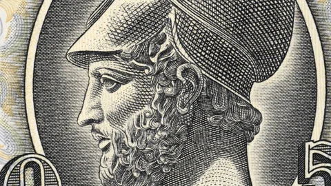 Pericles on Greece 50 drachma (1955) banknote rotated. 4K Stock Footage 122646252