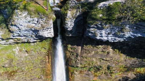 Pericnik Waterfall top down aerial view Stock Footage 327549682