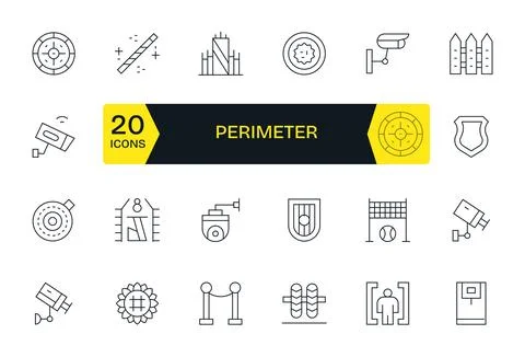 Perimeter 256x256 Vector Icon Pack with 24 Thin Line PIXEL Perfect Elements Stock Illustration