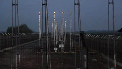 Perimeter Lights in the Mist Stock Footage 306696295