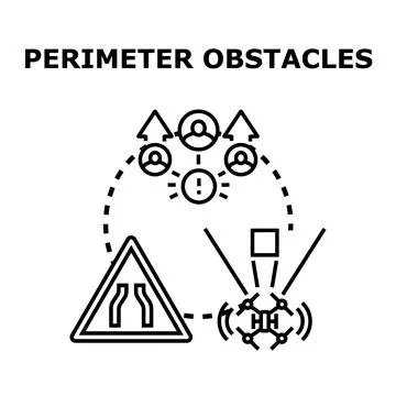 Perimeter obstacles concept with security and challenge icons Stock Illustration