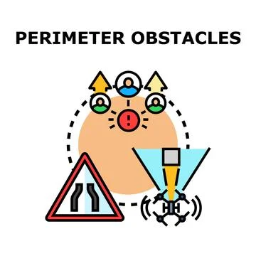 Perimeter obstacles concept with security and challenge icons Stock Illustration