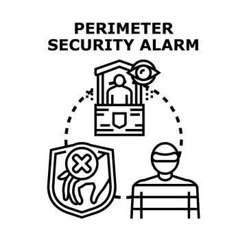 Perimeter security alarm system detecting unauthorized entry Stock Illustration