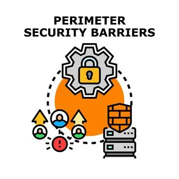Perimeter security barriers protecting networks from threats Stock Illustration