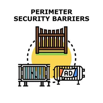 Perimeter security barriers protecting restricted area icon concept Stock Illustration