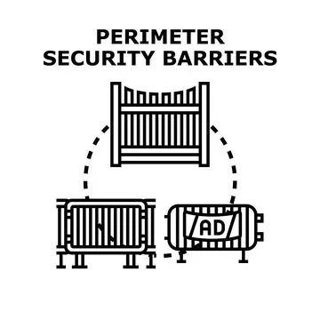 Perimeter security barriers protecting restricted area icon concept Stock Illustration